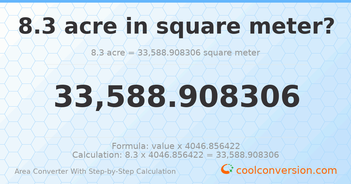 8.3 acres = 33588.9 square meters