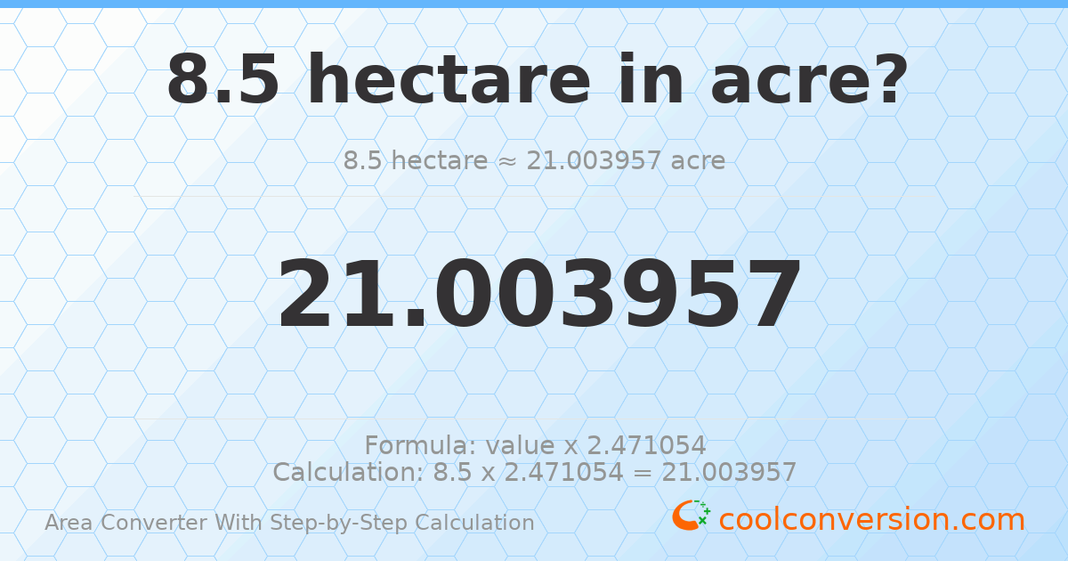 8.5 hectares = 21.004 acres