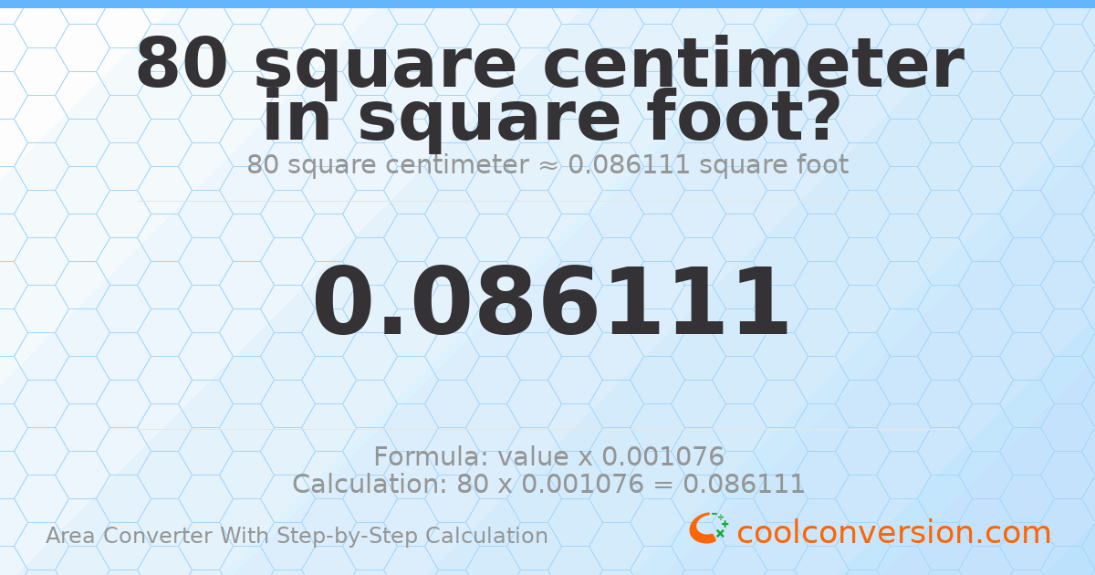 80 square centimeters = 0.0861113 square feet