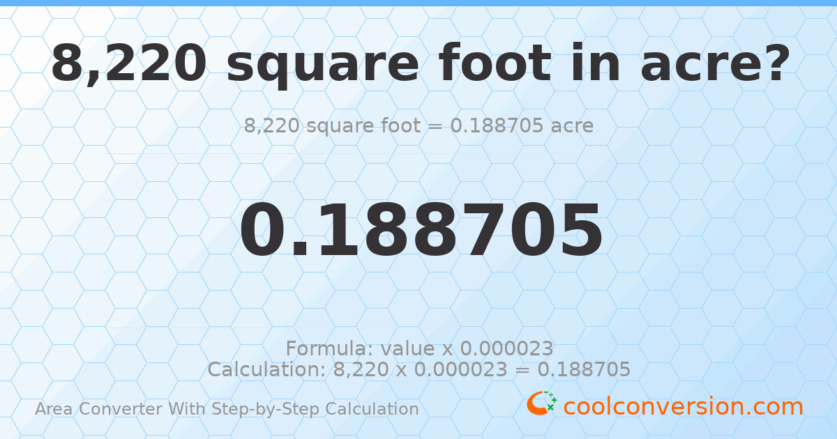 8220 square feet = 0.188705 acres