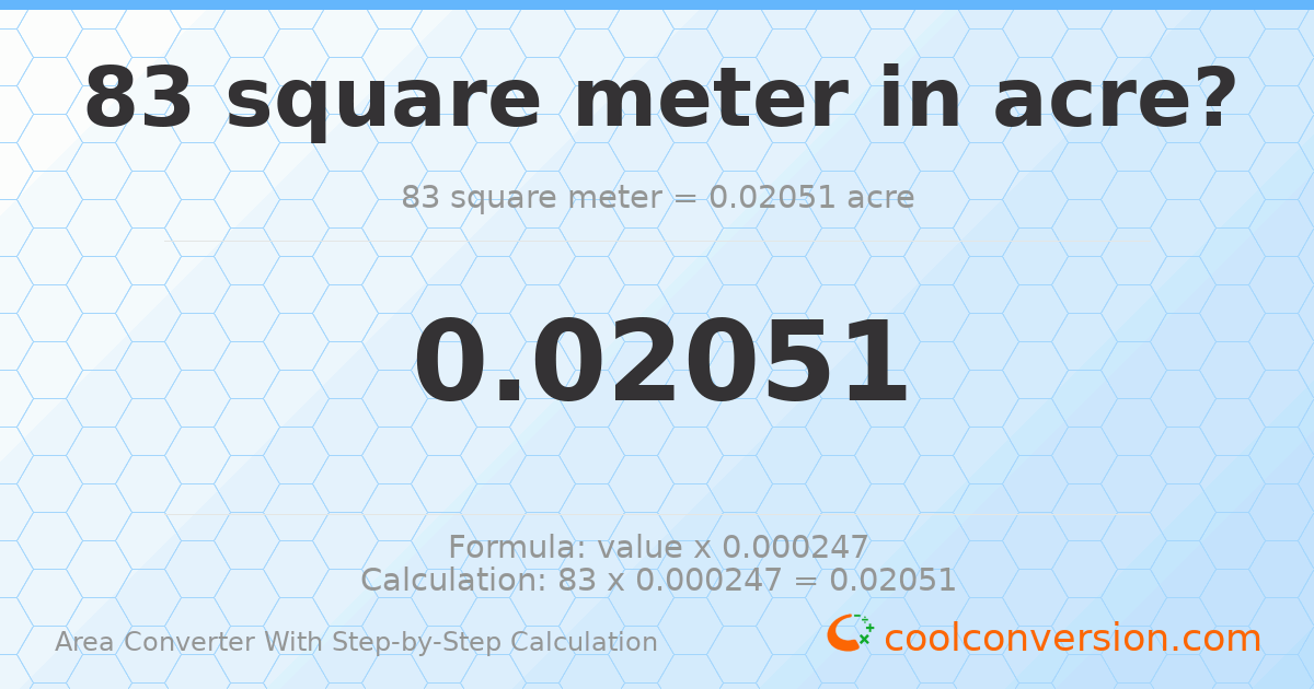 83 square meters = 0.0205097 acres