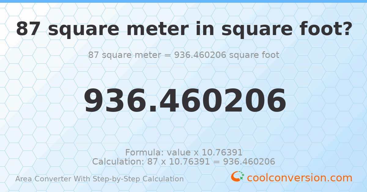 87 square meters = 936.46 square feet