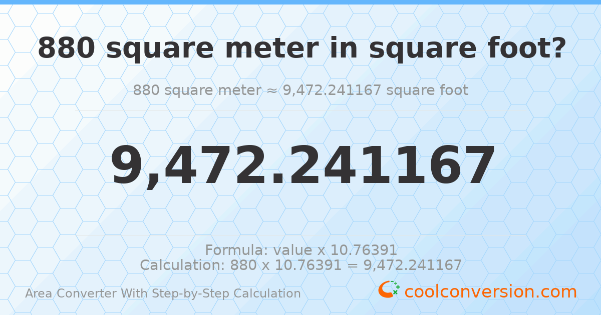 880 square meters = 9472.24 square feet