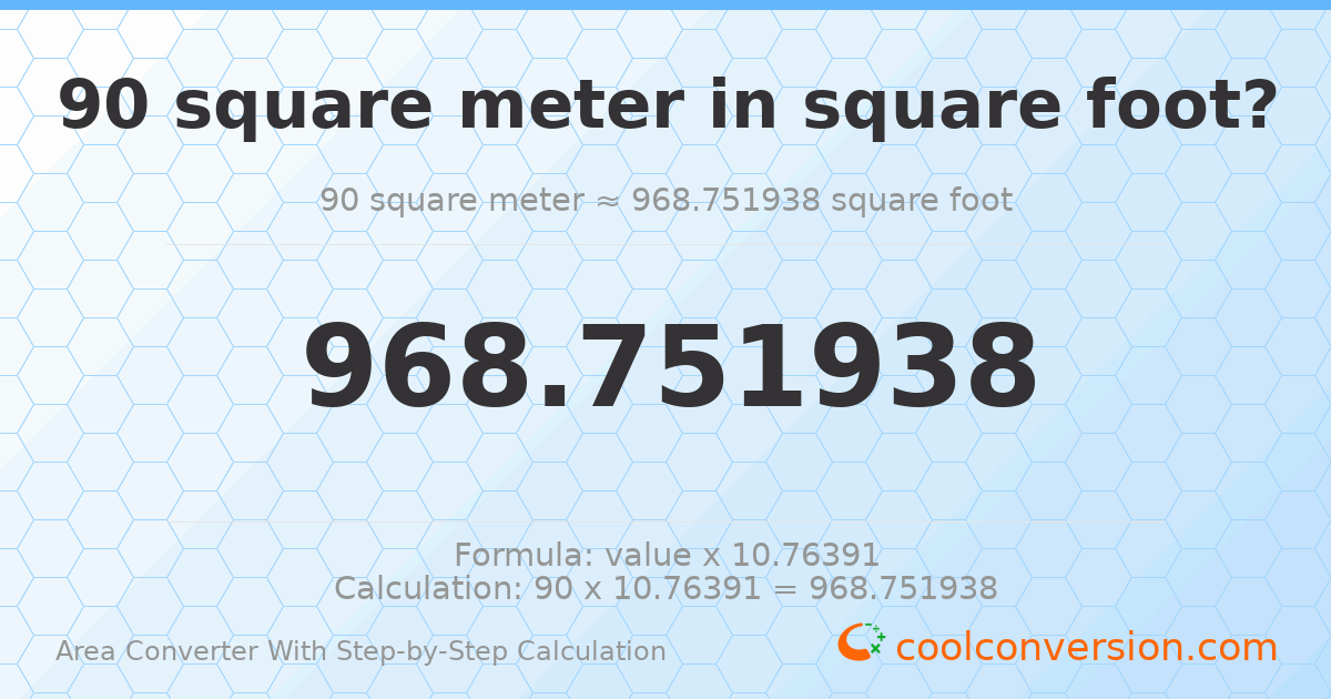 90 square meters = 968.752 square feet