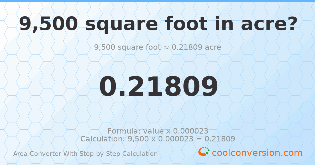 9500 square feet = 0.21809 acres