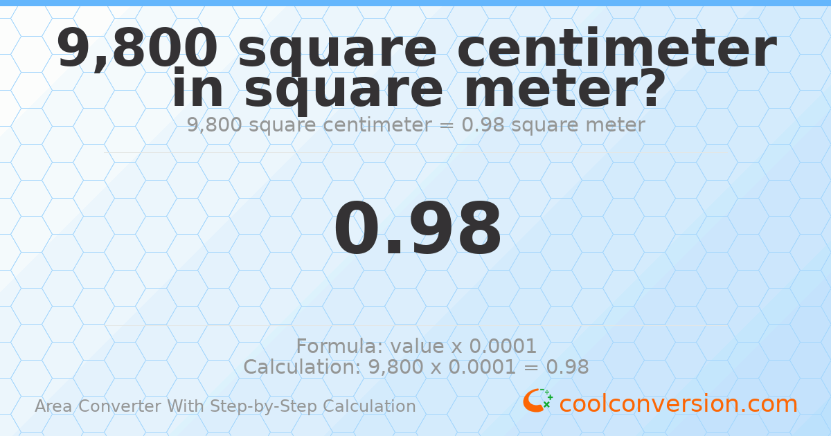 9800 square centimeters = 0.98 square meters