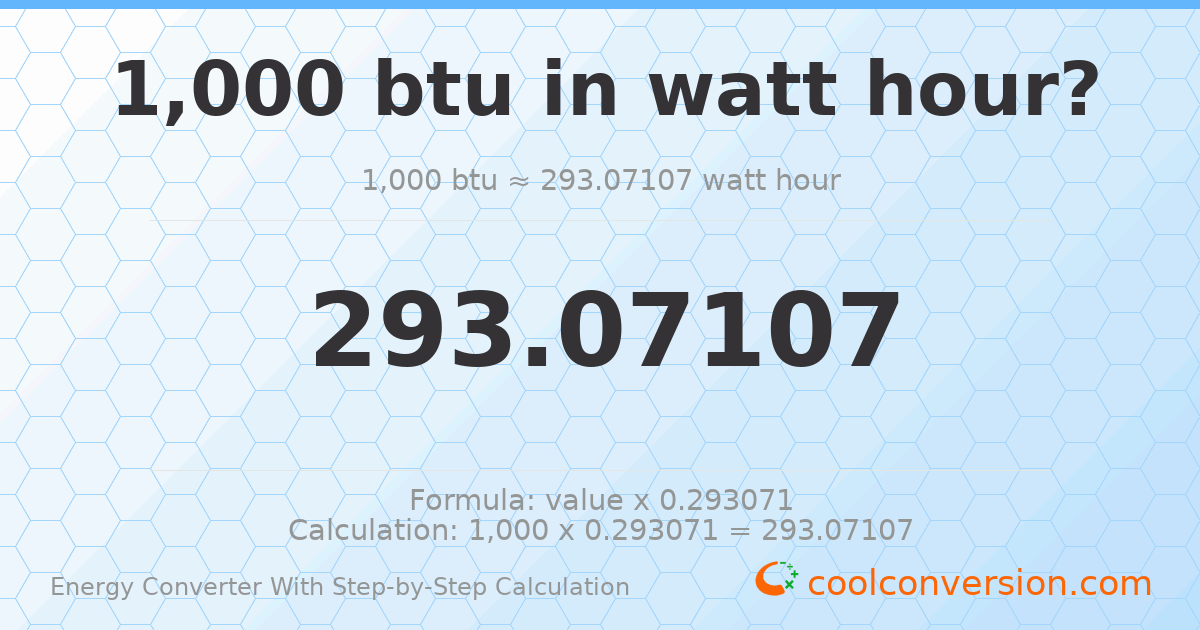 1000 Btu = 293.071 watt-hours