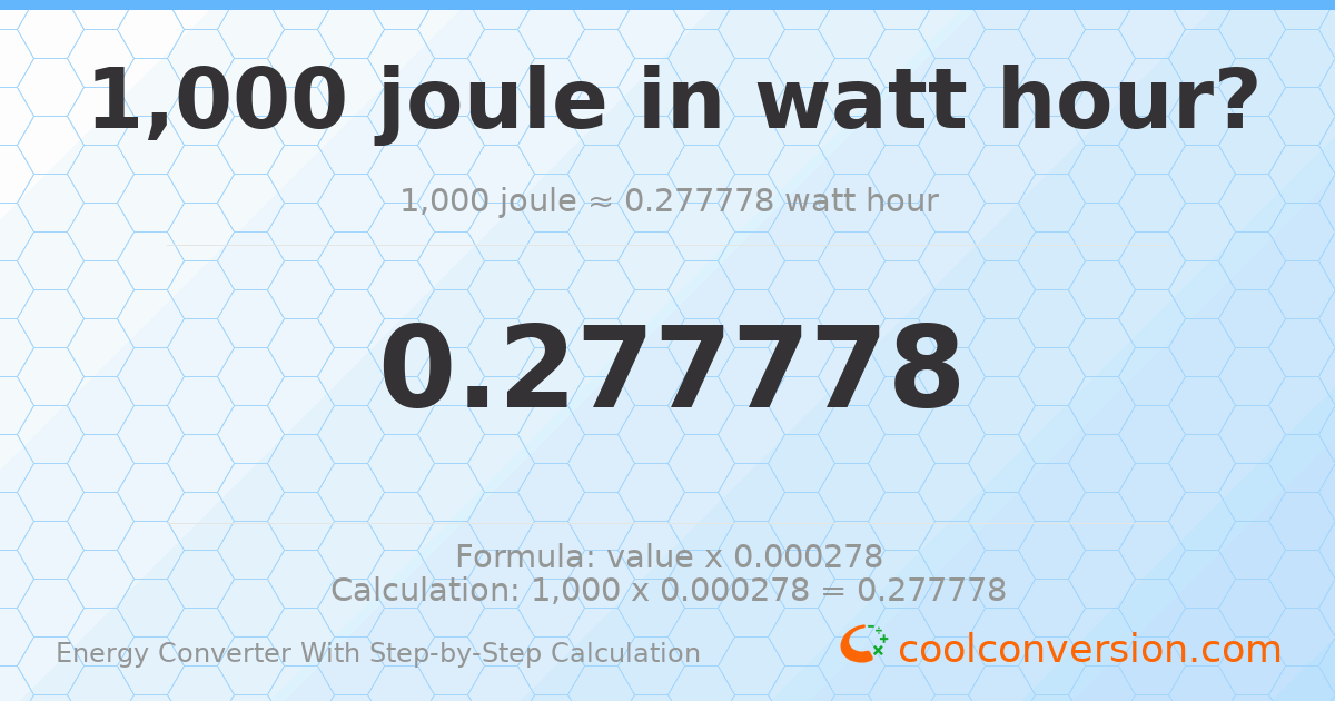 1000 Joules = 0.277778 watt-hours