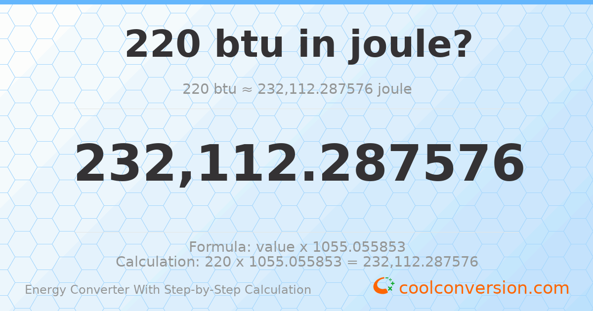 220 Btu = 232112 Joules