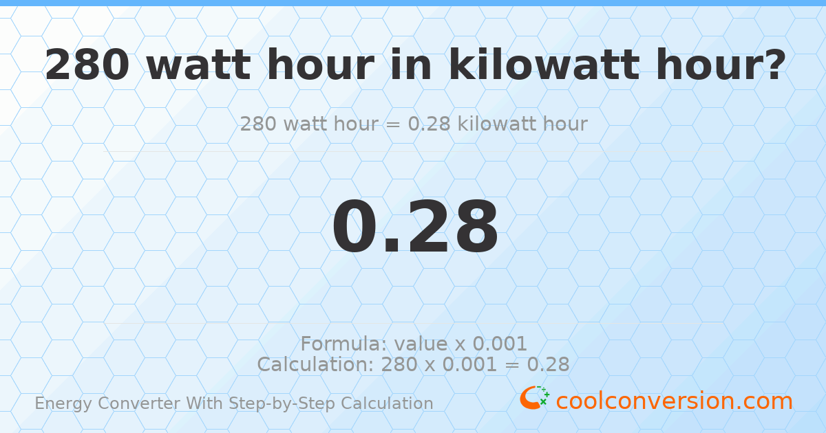 280 watt-hours = 0.28 kilowatt-hours