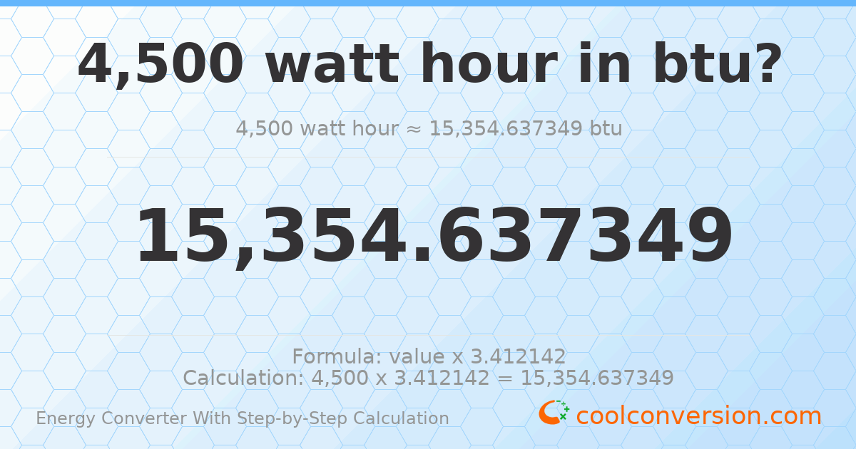 4500 watt-hours = 15354.6 Btu