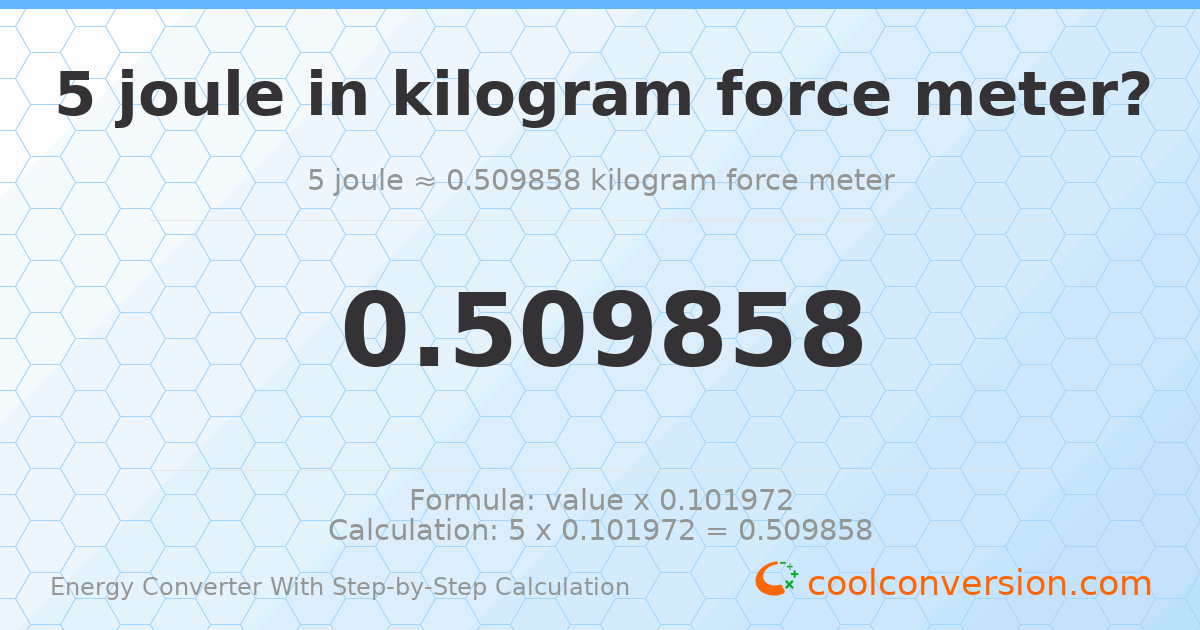 5 Joules = 0.509858 kilograms-force meters