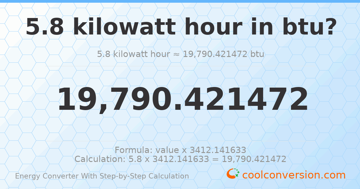 5.8 kilowatt-hours = 19790.4 Btu
