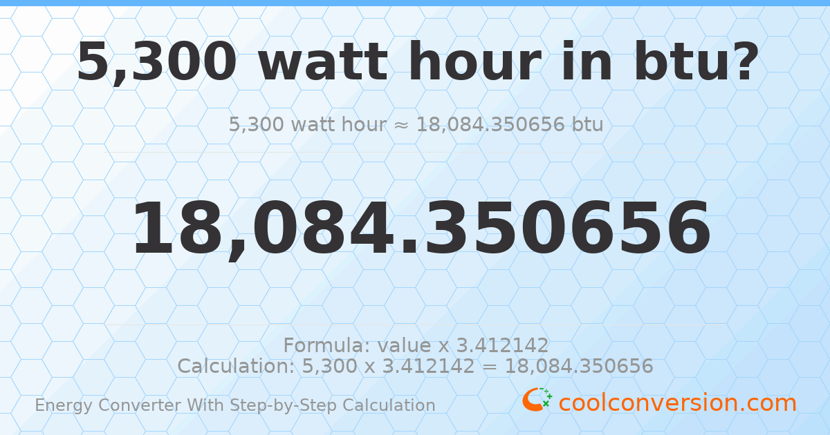 5300 watt-hours = 18084.4 Btu