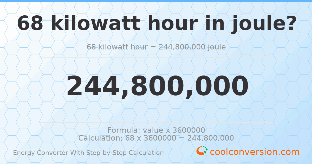68 kilowatt-hours = 2.448 × 10⁸ Joules