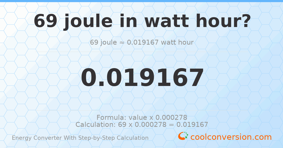 69 Joules = 0.0191667 watt-hours