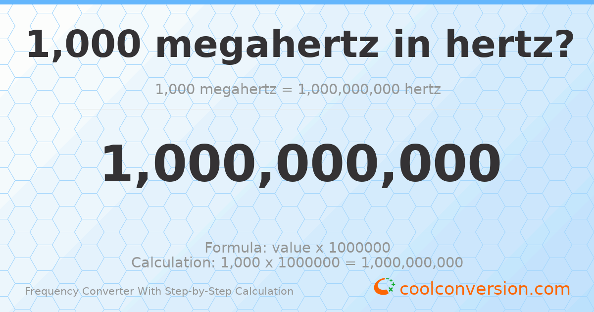 1000 megahertz = 1 × 10⁹ hertz