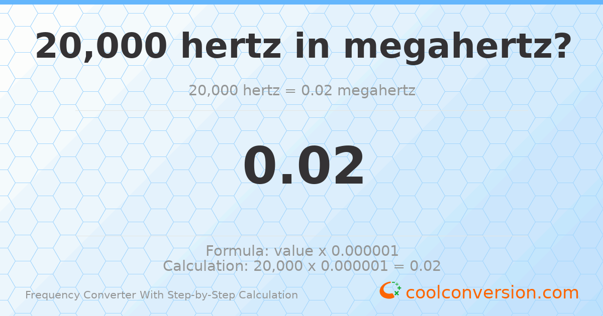 20000 hertz = 0.02 megahertz