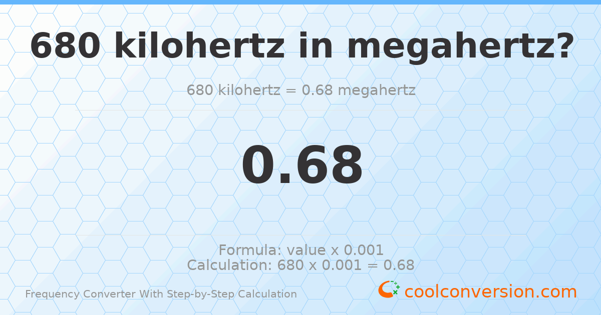 680 kilohertz = 0.68 megahertz