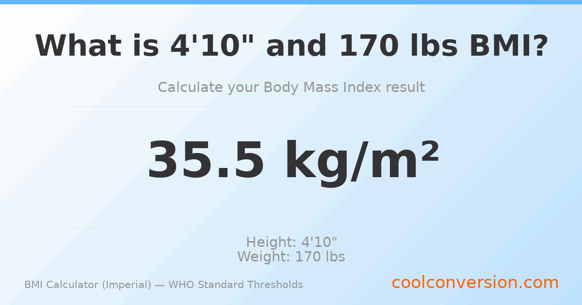 BMI 35.5 (Obese) — 4'10" / 170 lbs