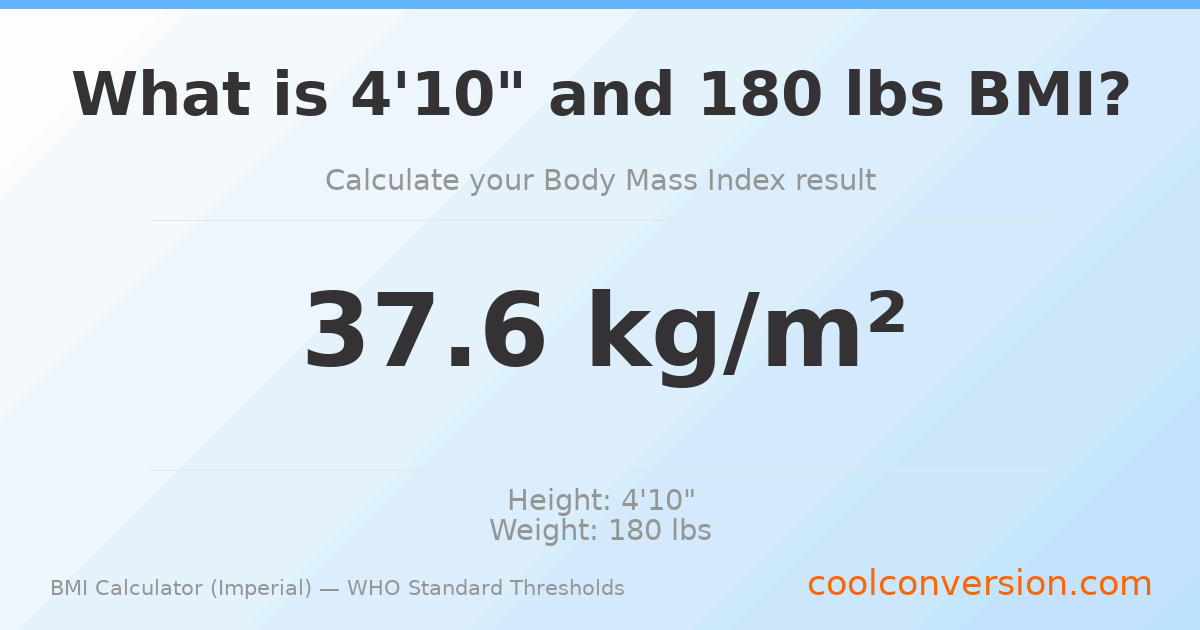 BMI 37.6 (Obese) — 4'10" / 180 lbs