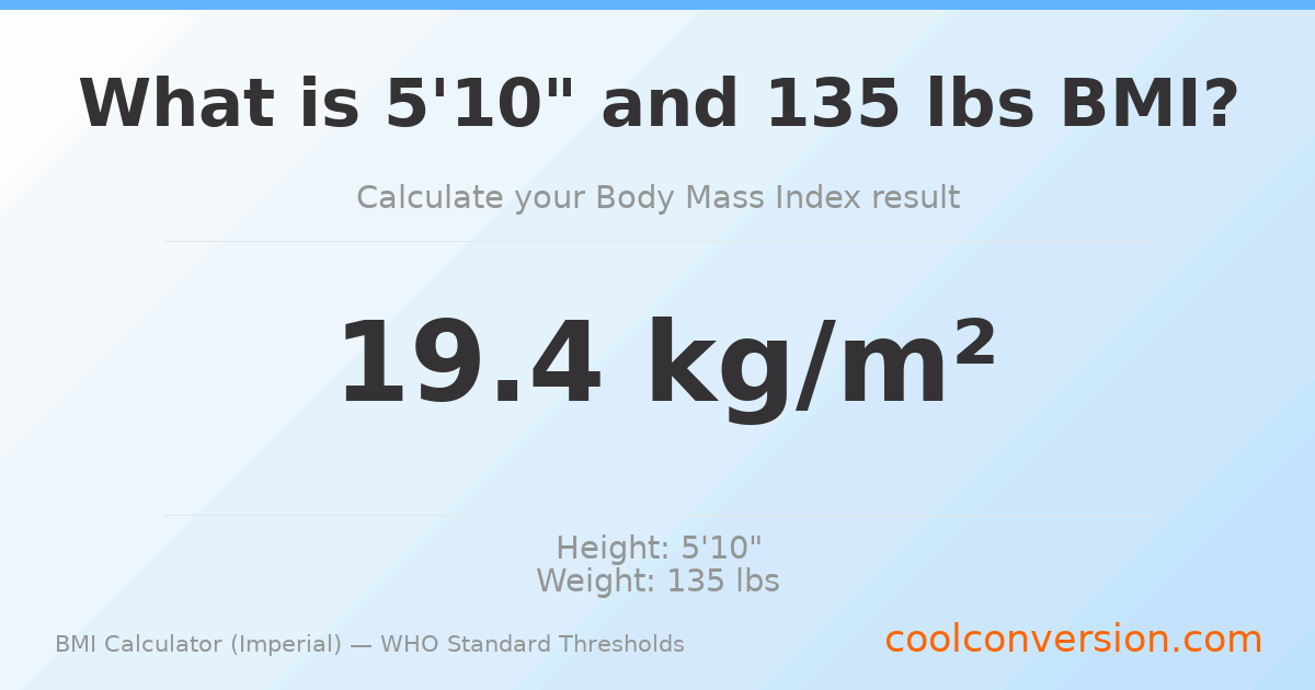 BMI 19.4 (Normal) — 5'10" / 135 lbs