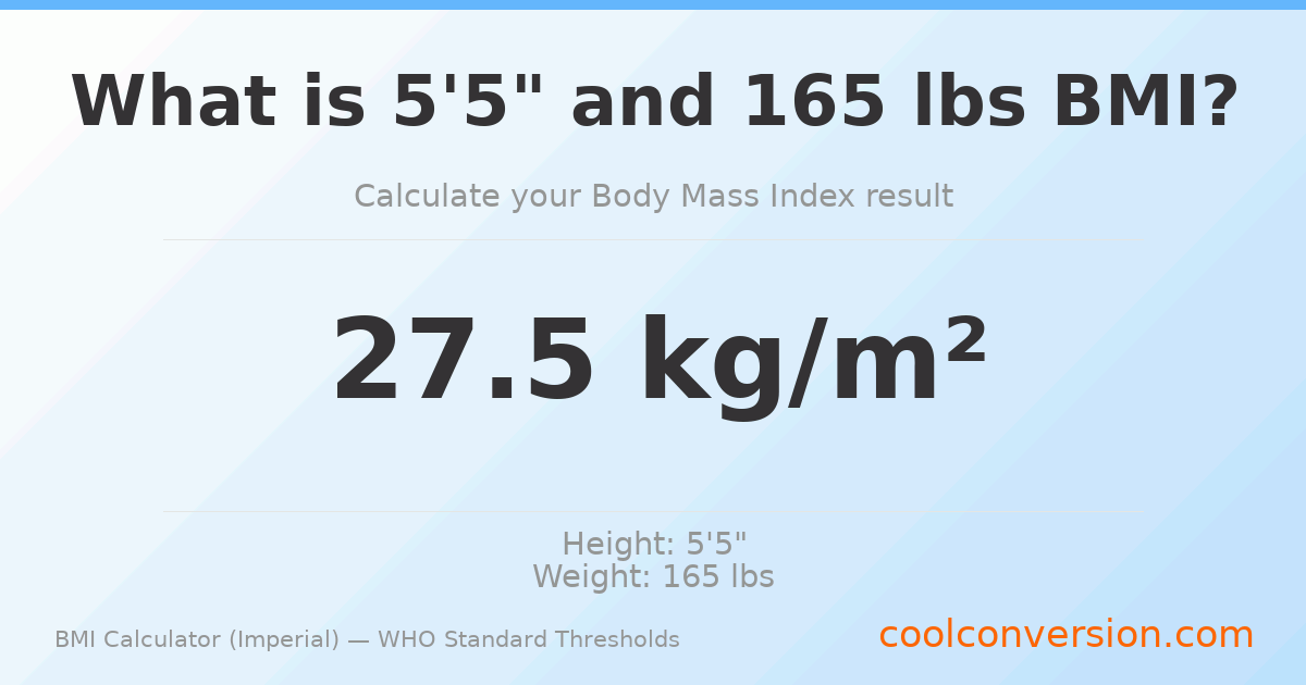 BMI 27.5 (Overweight) — 5'5" / 165 lbs