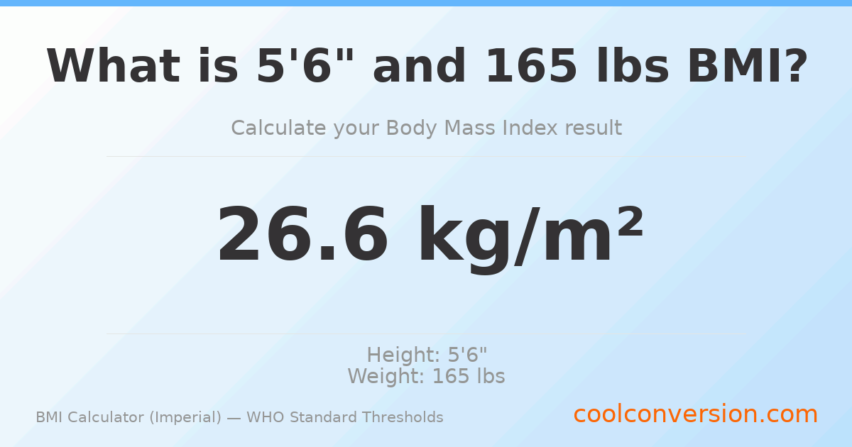 BMI 26.6 (Overweight) — 5'6" / 165 lbs