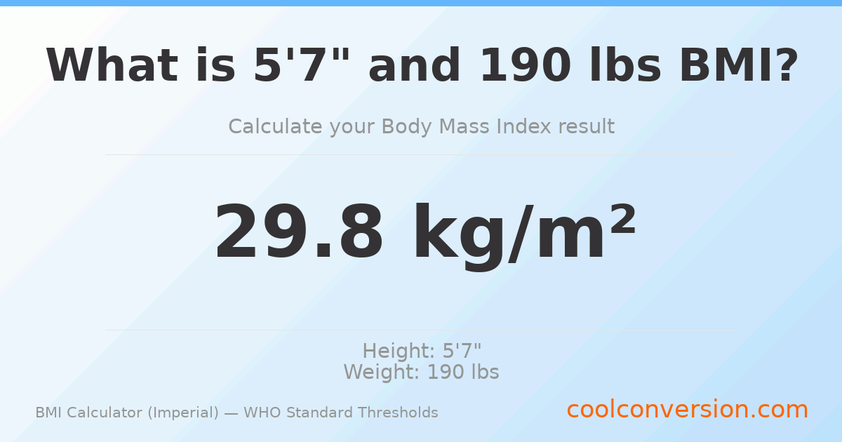 BMI 29.8 (Overweight) — 5'7" / 190 lbs