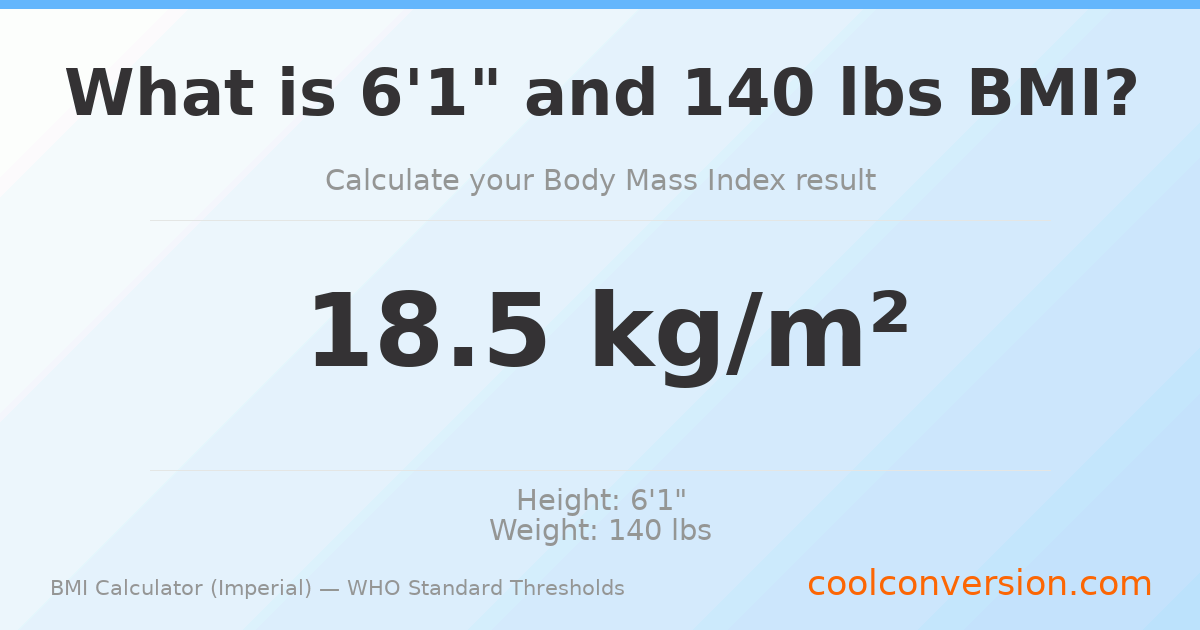 BMI 18.5 (Normal) — 6'1" / 140 lbs