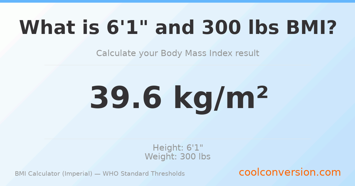 BMI 39.6 (Obese) — 6'1" / 300 lbs