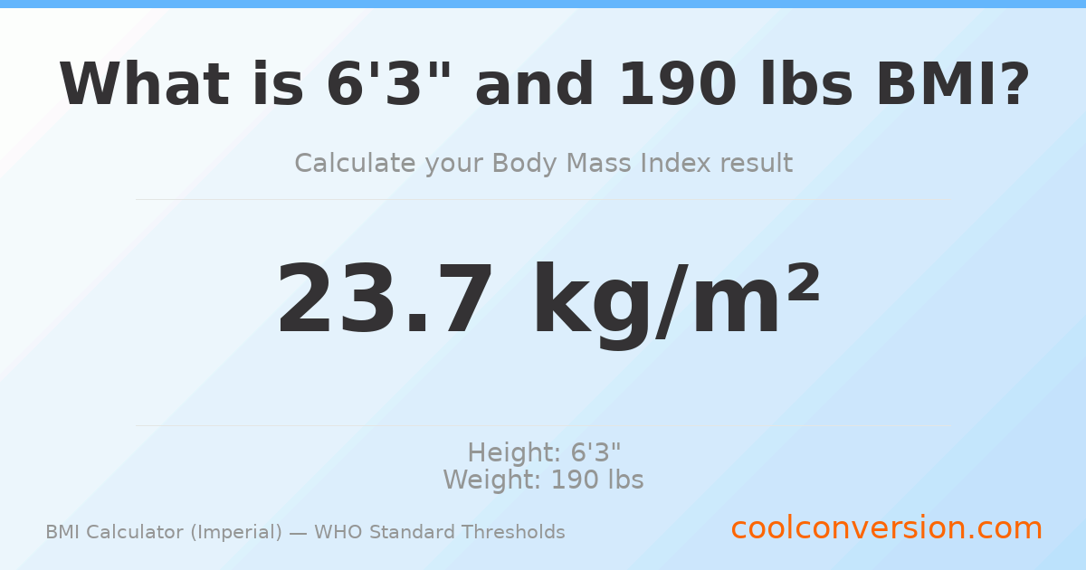 BMI 23.7 (Normal) — 6'3" / 190 lbs