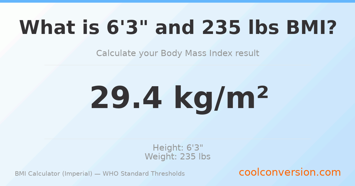 BMI 29.4 (Overweight) — 6'3" / 235 lbs