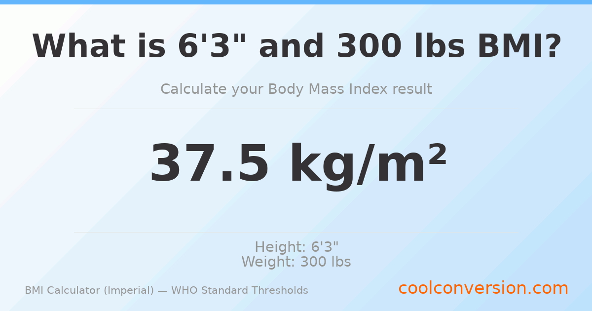 BMI 37.5 (Obese) — 6'3" / 300 lbs