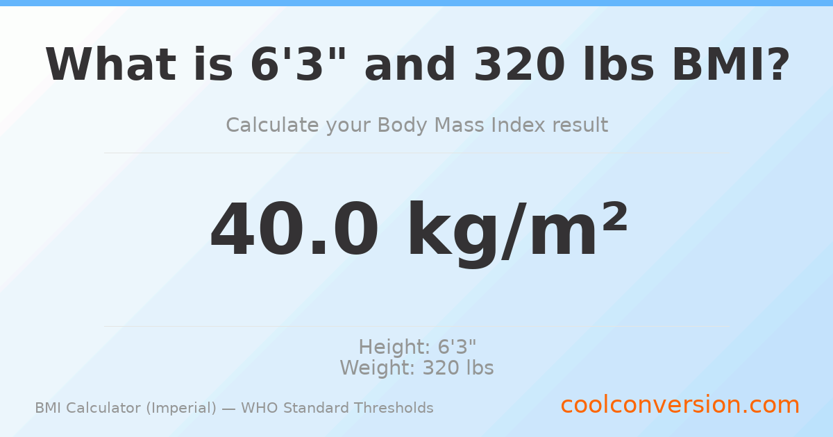 BMI 40.0 (Obese) — 6'3" / 320 lbs