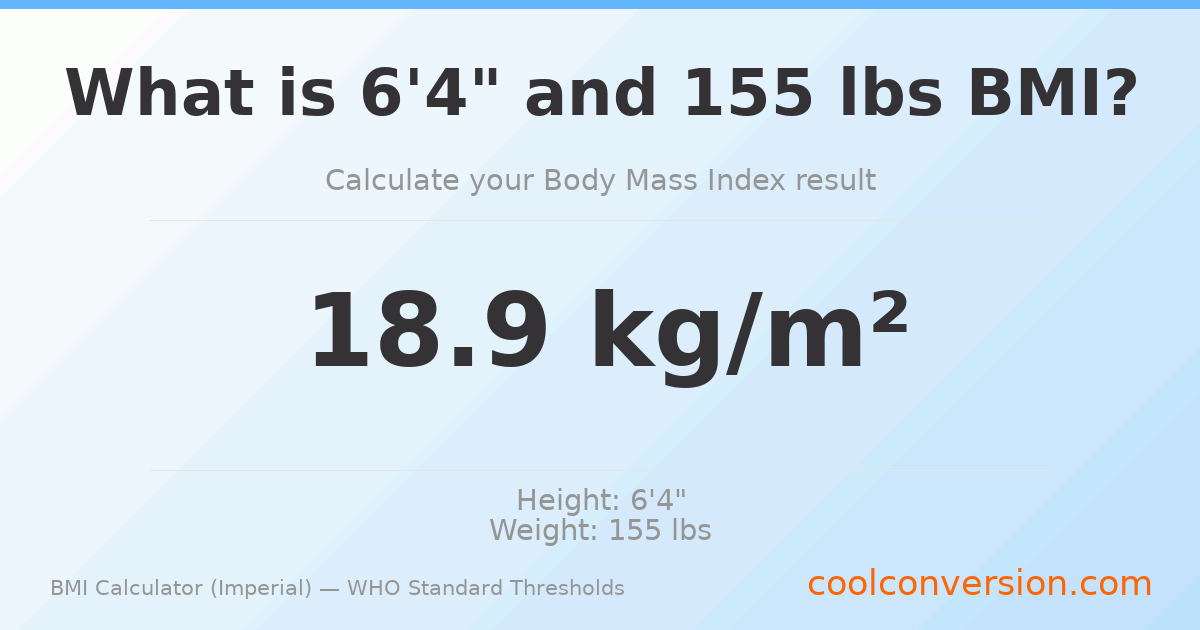 BMI 18.9 (Normal) — 6'4" / 155 lbs