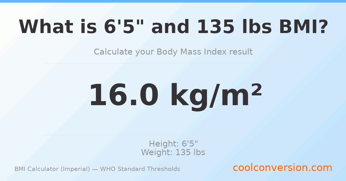 BMI 16.0 (Underweight) — 6'5" / 135 lbs