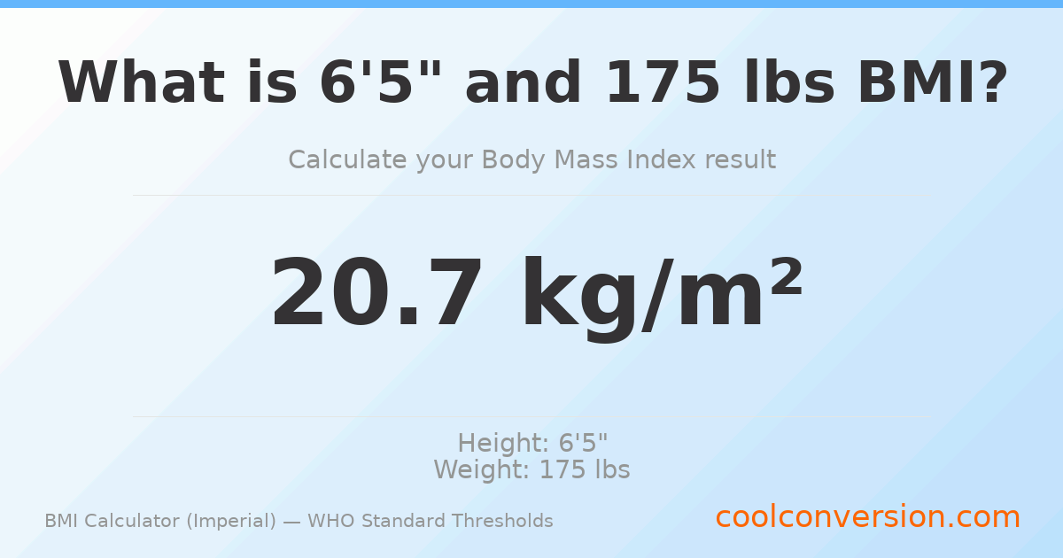 BMI 20.7 (Normal) — 6'5" / 175 lbs