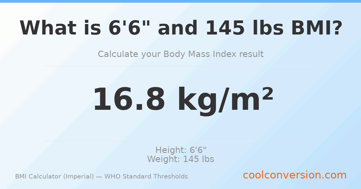 BMI 16.8 (Underweight) — 6'6" / 145 lbs