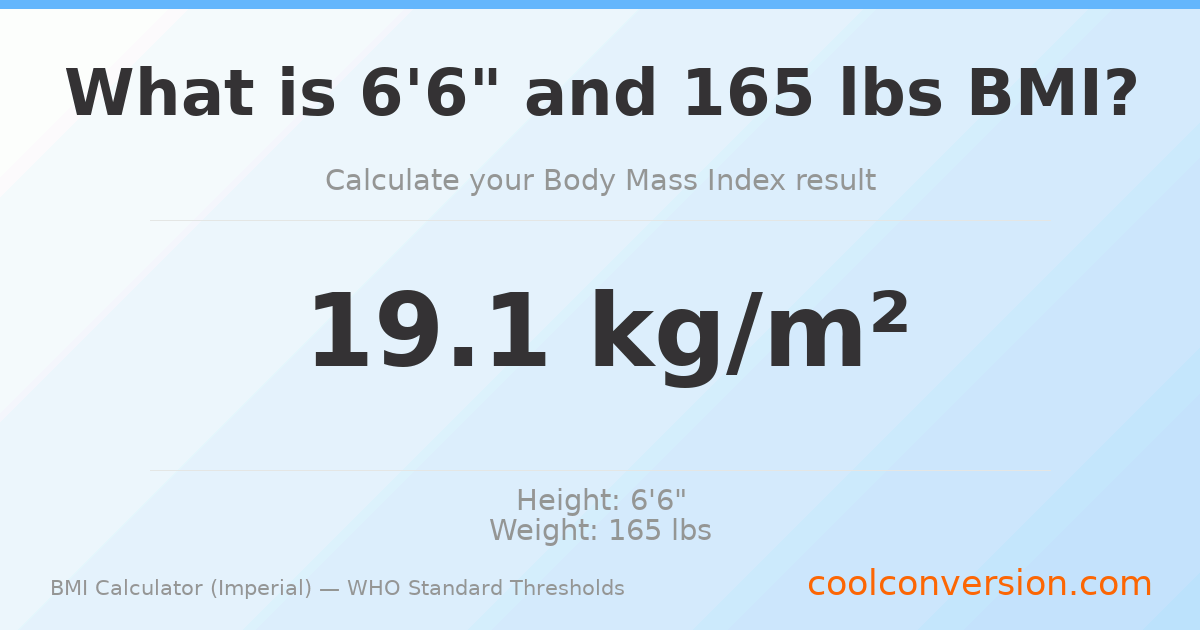 BMI 19.1 (Normal) — 6'6" / 165 lbs