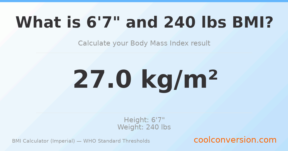 BMI 27.0 (Overweight) — 6'7" / 240 lbs