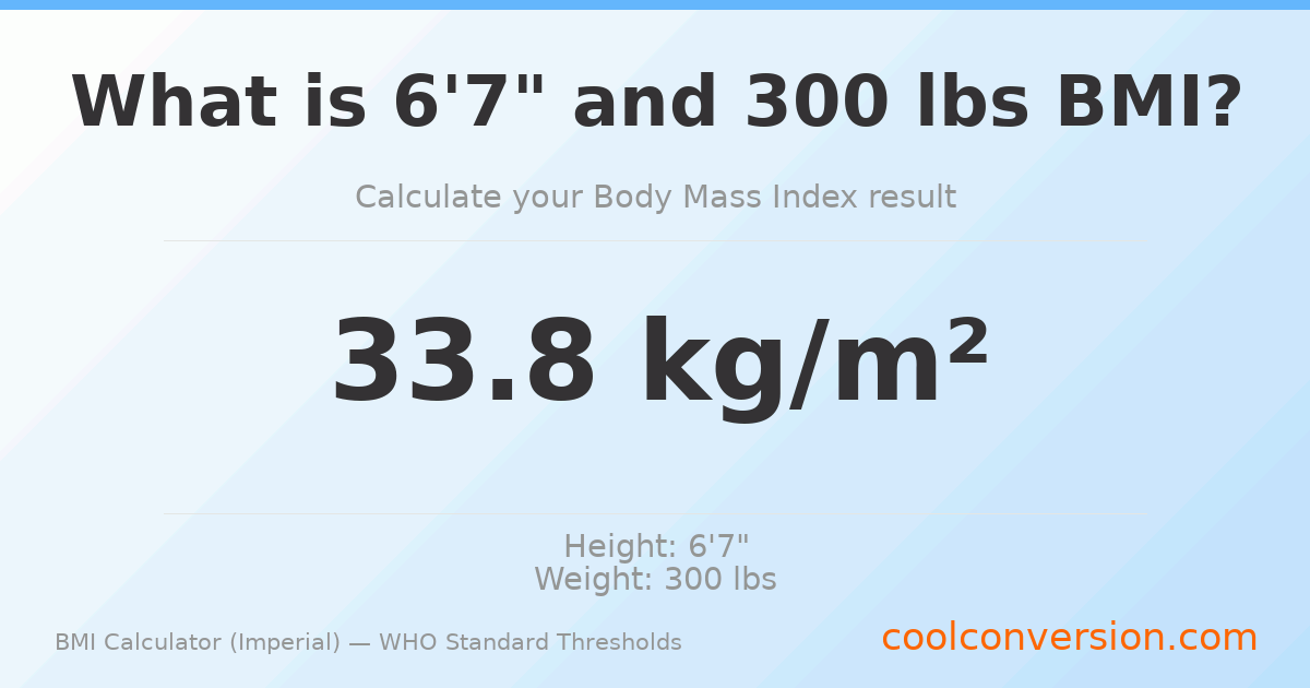 BMI 33.8 (Obese) — 6'7" / 300 lbs