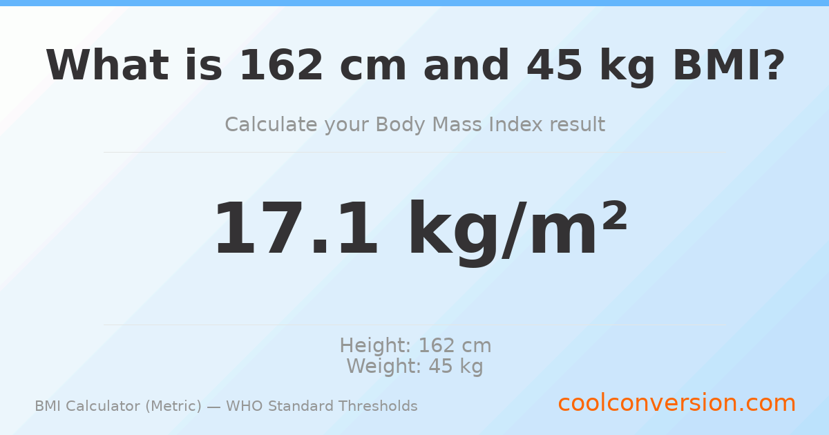 BMI 17.1 (Underweight) — 162 cm / 45 kg
