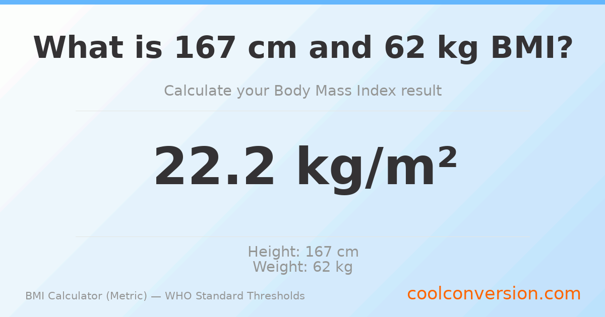 BMI 22.2 (Normal) — 167 cm / 62 kg