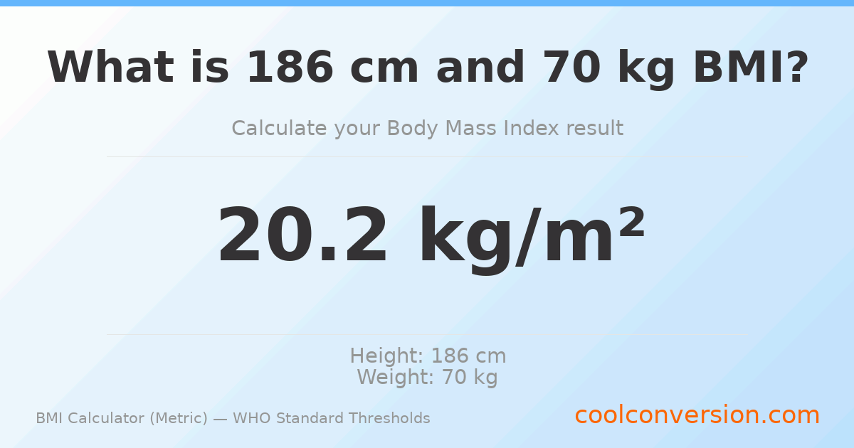 BMI 20.2 (Normal) — 186 cm / 70 kg