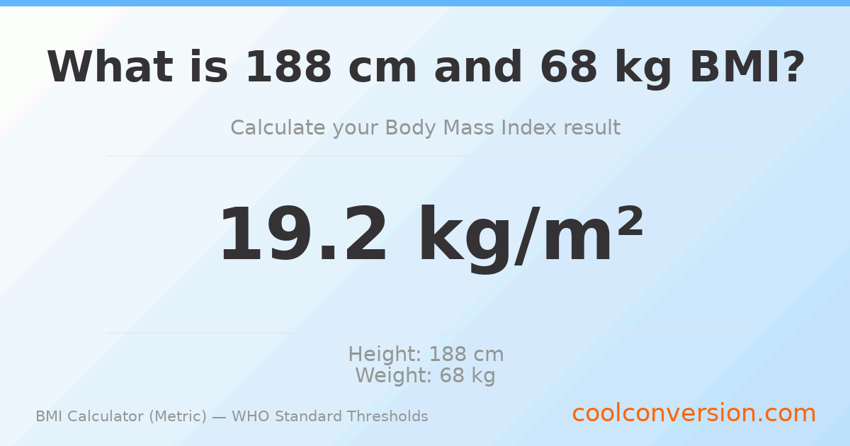 BMI 19.2 (Normal) — 188 cm / 68 kg
