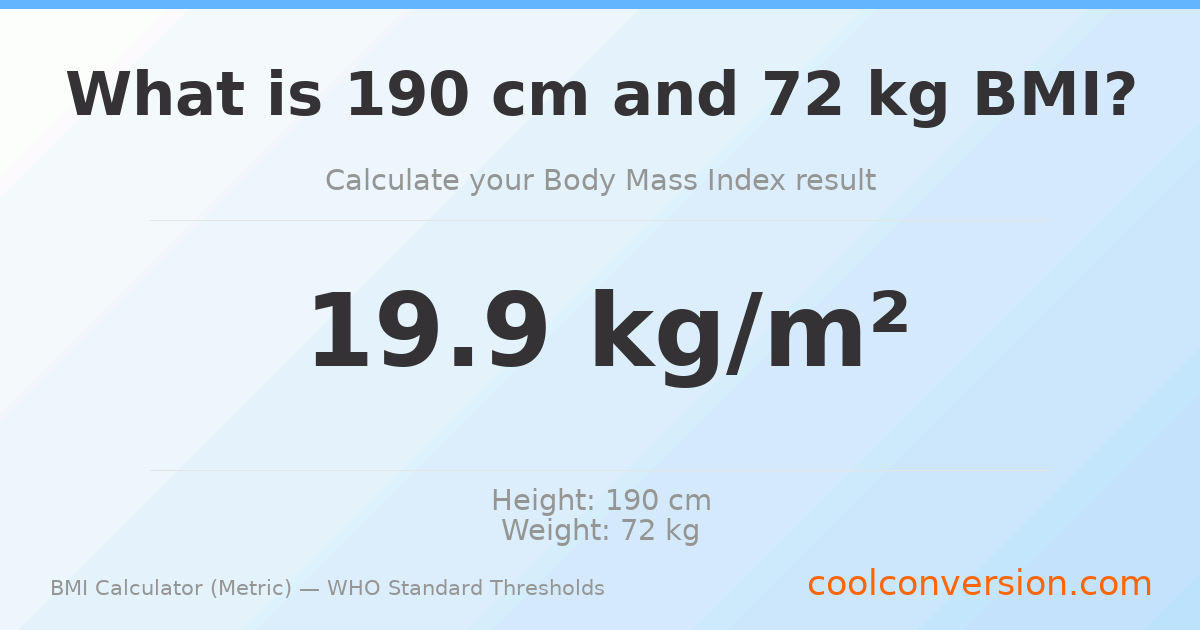 BMI 19.9 (Normal) — 190 cm / 72 kg