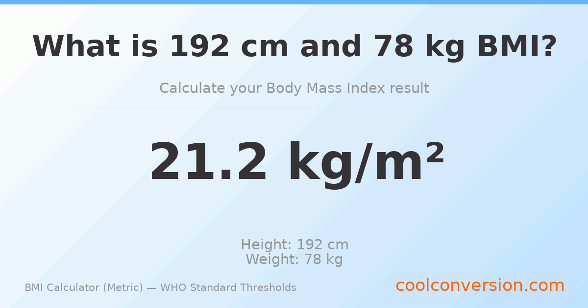 BMI 21.2 (Normal) — 192 cm / 78 kg
