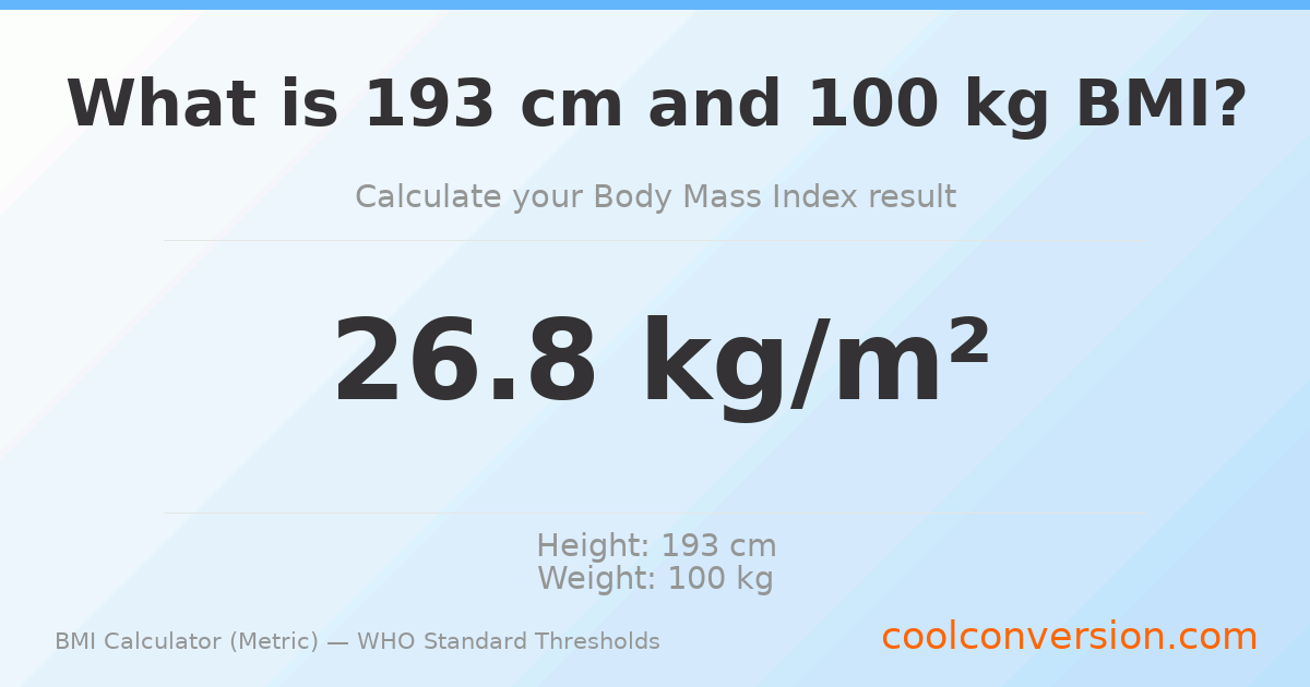 BMI 26.8 (Overweight) — 193 cm / 100 kg