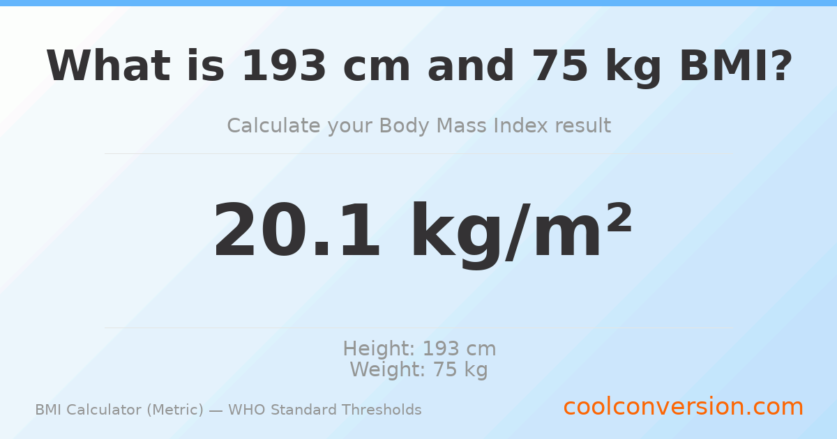 BMI 20.1 (Normal) — 193 cm / 75 kg